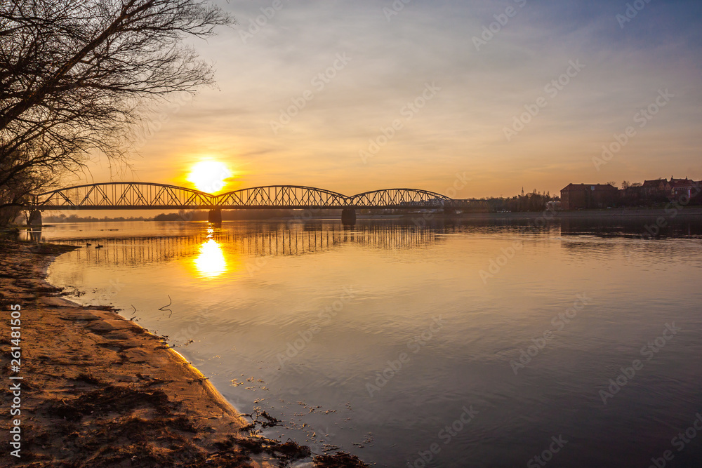 Naklejka premium Torun old town at amazing sunset, Poland