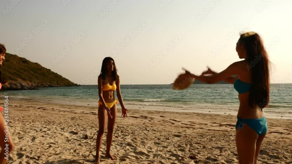 Group of young women having fun on the beach Group of young women having fun on the beach