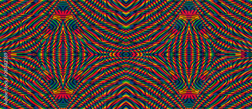 Color seamless pattern with hypnotic trance texture. Multicolored glitched background. Op art unique bright kaleidoscope. Psychedelic trippy art.