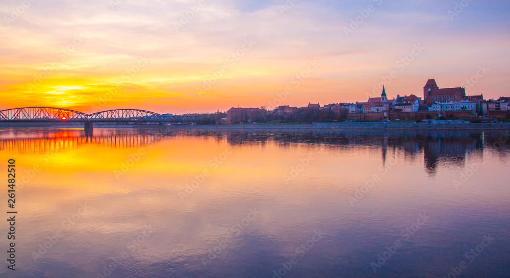 Torun old town at amazing sunset, Poland