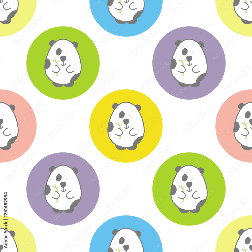 Cute panda bear with bamboo vector seamless pattern illustration on colored background. Cartoon flat style. For scrapbook paper, cotton textile or your design Cute panda bear with bamboo vector seamless pattern illustration on colored background. Cartoon flat style. For scrapbook paper, cotton textile or your design