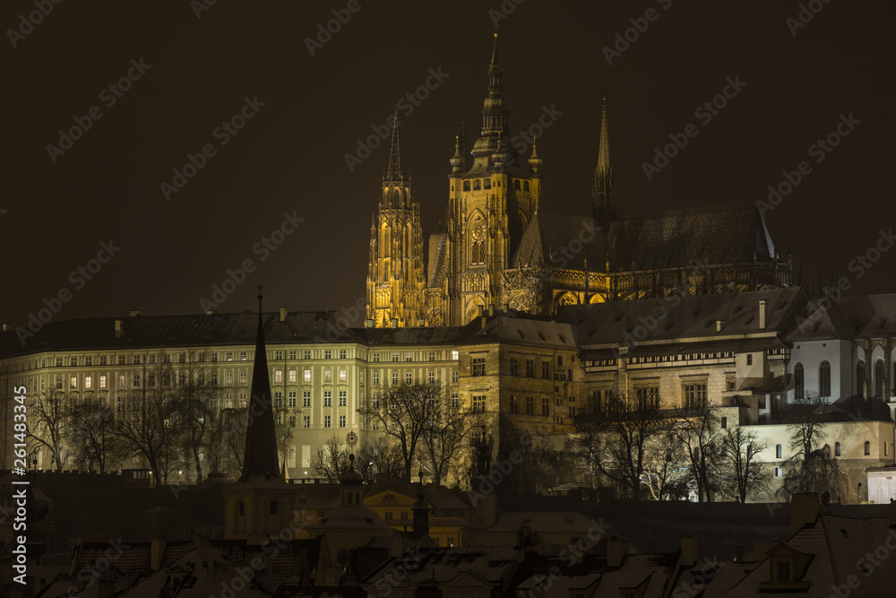 A view of historic Prague Castle at night