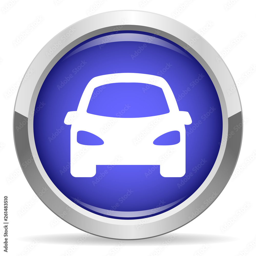 Car icon. Round bright blue button. Car icon. Round bright blue button.