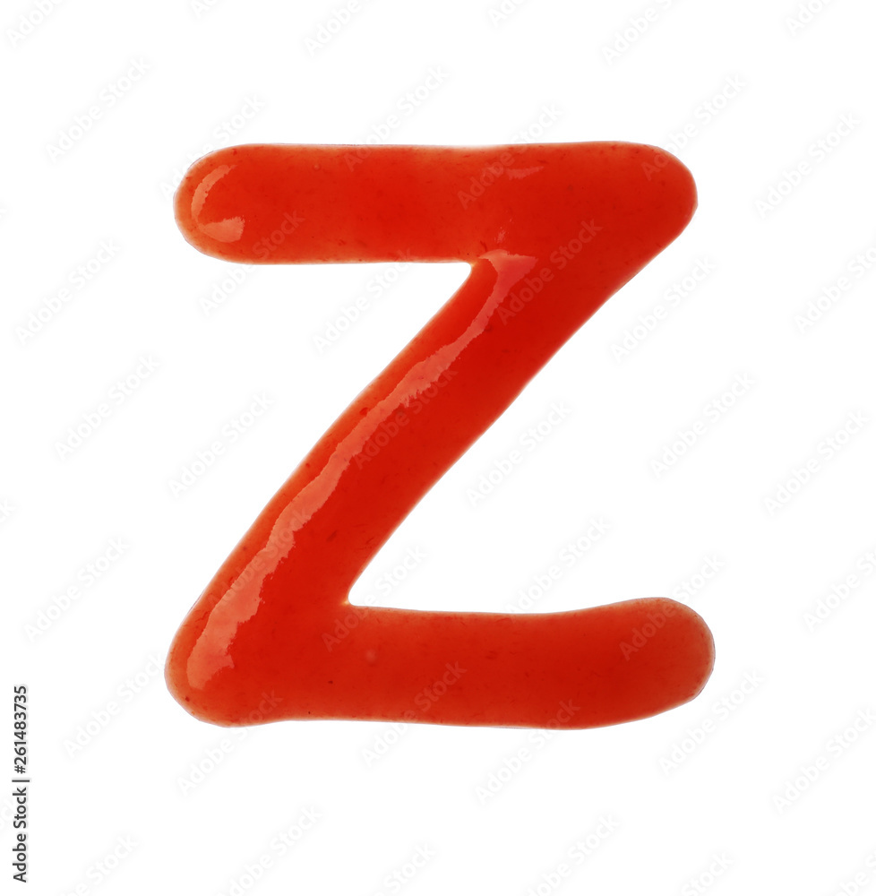 Letter Z written with red sauce on white background Letter Z written with red sauce on white background
