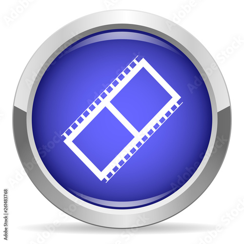 Movie icon. Round bright blue button.