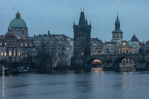 A view of Prague city scape with Charles bridge and Vltava river