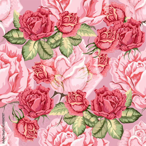 Rose seamless pattern in retro style -vector