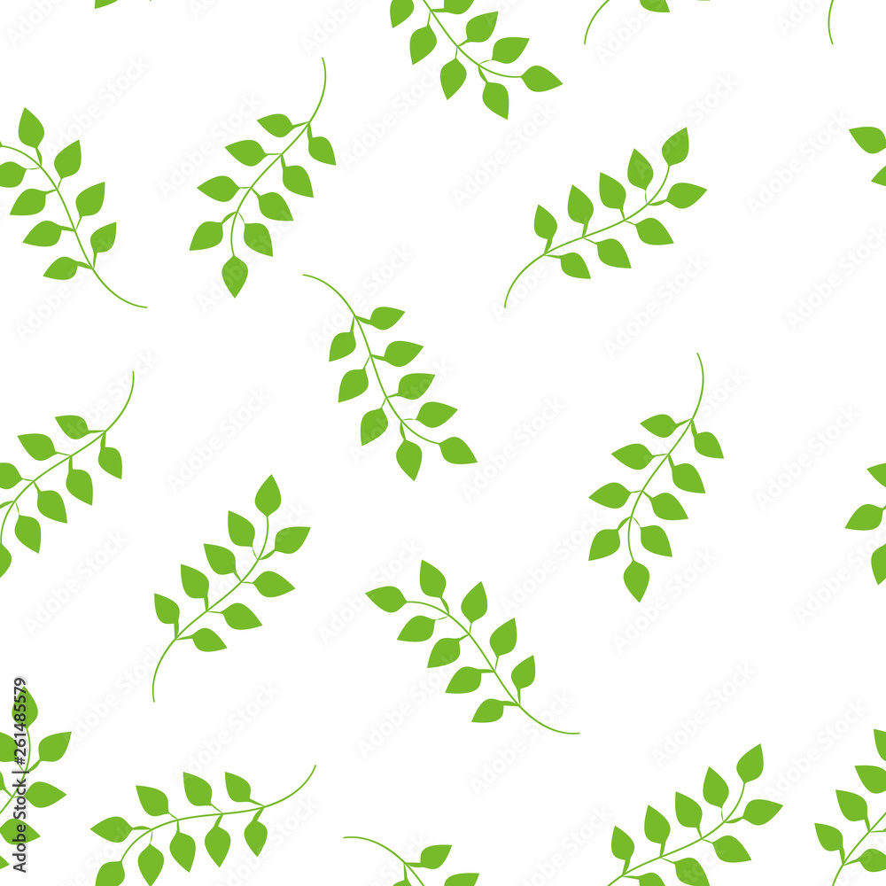 Seamless pattern with plant elements. Background with branches with leaves. Art can be used for wallpaper, packing, printing. Summer print.