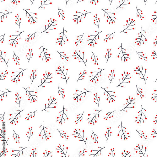 Seamless pattern with plant elements. Background with branches with  berry. Art can be used for wallpaper, packing, printing. Summer print.