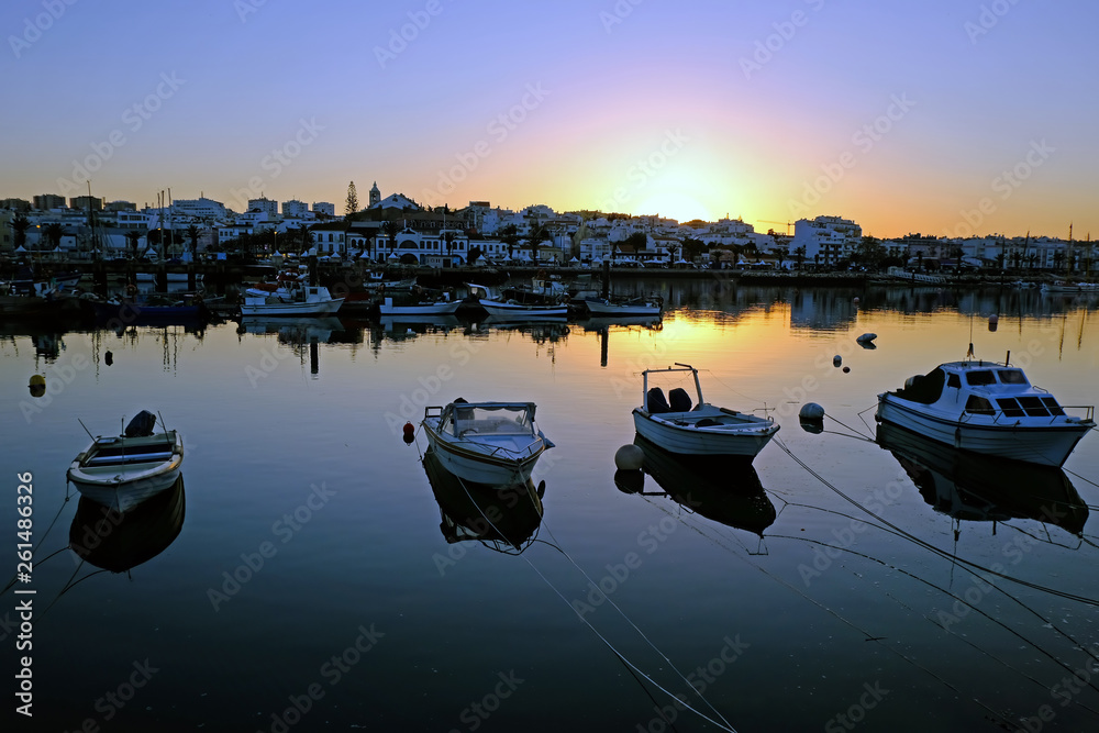 Harbor from Lagos in the Algarve Portugal at sunset