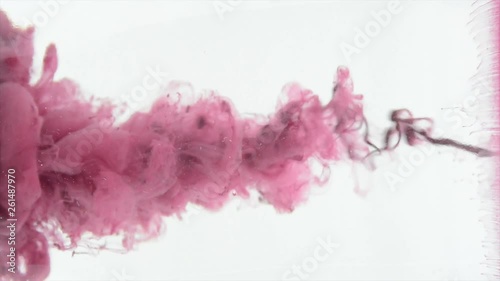 Pink ink in water. Acrylic splash on white background, art, liquid, cloud footage magenta colored. 