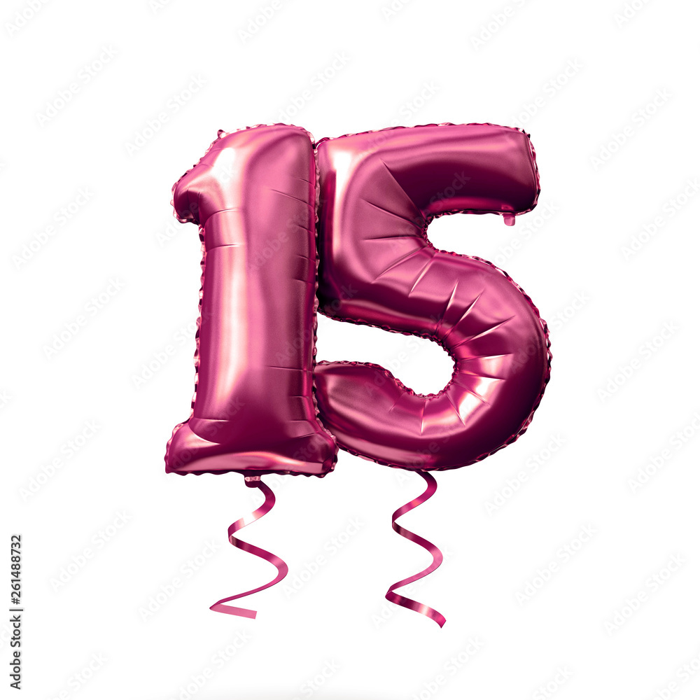 Number 15 rose gold helium balloon isolated on a white background. 3D Render Number 15 rose gold helium balloon isolated on a white background. 3D Render