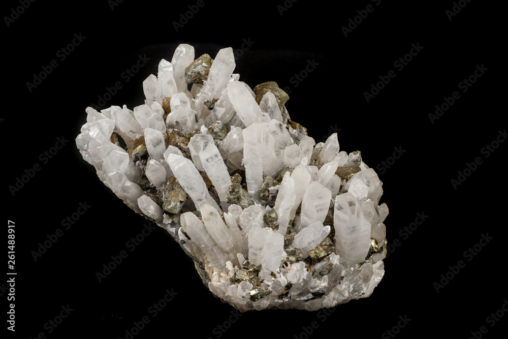 Obraz premium Macro stone Pyrite mineral in rock on a black