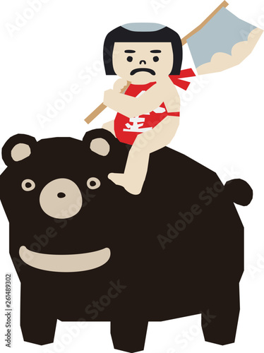 端午の節句のイメージ。 日本の季節のイラスト。 五月人形。こどもの日のイラスト素材。 金太郎。坂田金時の人形。