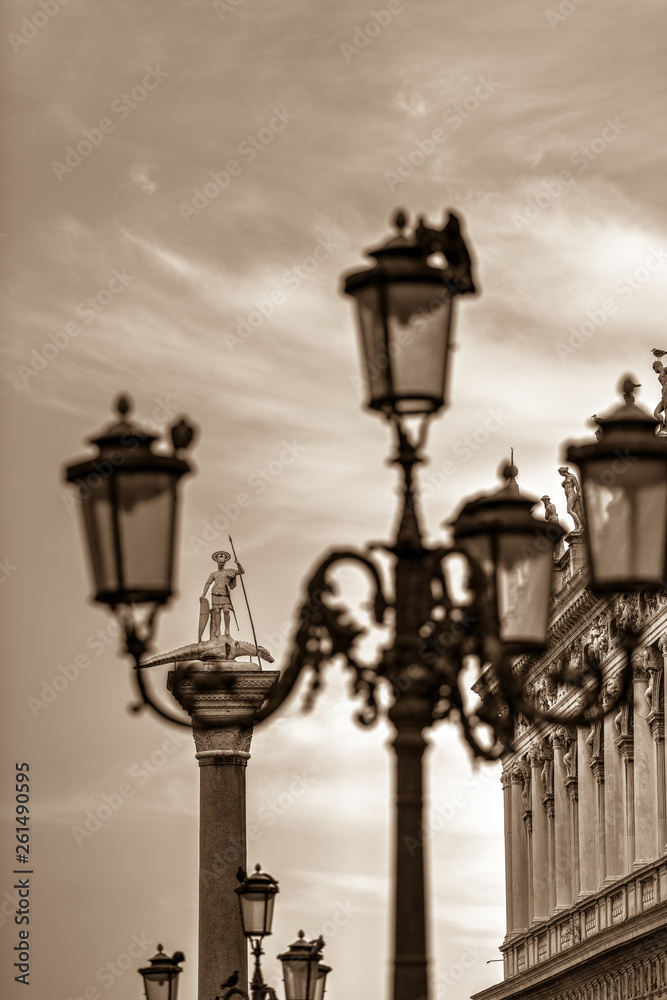 Venetian street lights on Grand Canal and San Marco