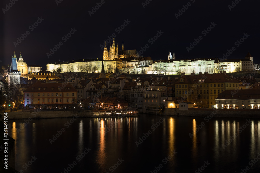 A view of Prague city scape with Charles bridge and ancient castle
