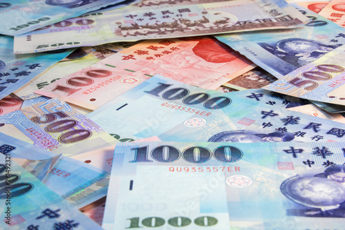 Background of New Taiwan Dollar 1000, 500 and 100, Spread of Taiwan note.