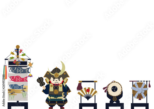 鎧武者。端午の節句のイメージ。 日本の季節のイラスト。 五月人形。こどもの日のイラスト素材。