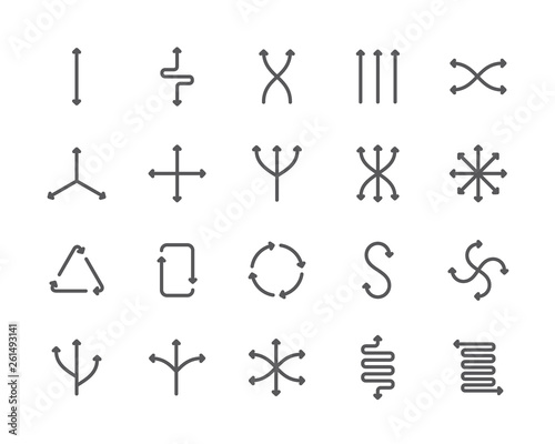 Set of Flexibility Line Icons. Different Directions, Reset, Arrows and more.