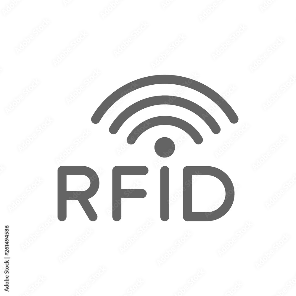 RFID with radio wireless waves line icon. RFID with radio wireless waves line icon.