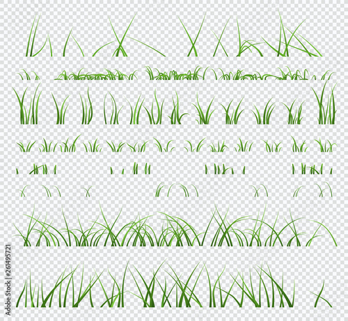 Set of elements green grass isolated on transparent background.