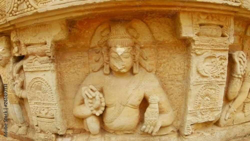 hindu angry goddess Mahavidya with destroyed face and four hands ancient bas-reliefs on old temple southern indian style of architecture Bhubaneswar Odisha hindu angry goddess Mahavidya with destroyed face and four hands ancient bas-reliefs on old temple southern indian style of architecture Bhubaneswar Odisha