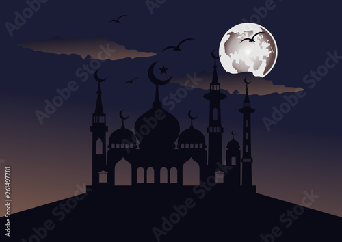 Mosque in the night silhouette design