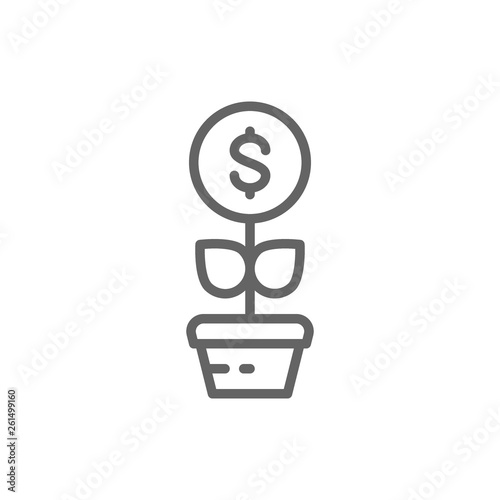 Money tree, financial investments, save money, invest line icon.