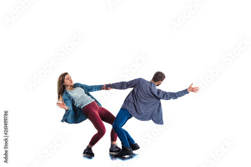 Professional trainers showing aerobic moves