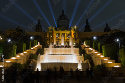 Magic fountain light show at night in Barcelona