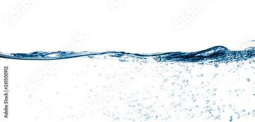 Clean water with bubbles on white background