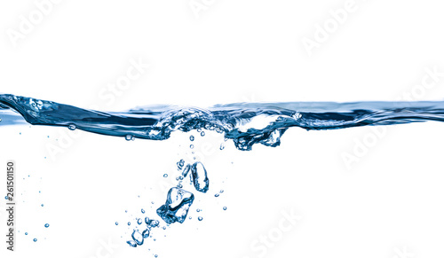 Clean water with bubbles on white background