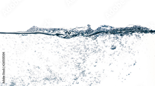 Clean water with bubbles on white background