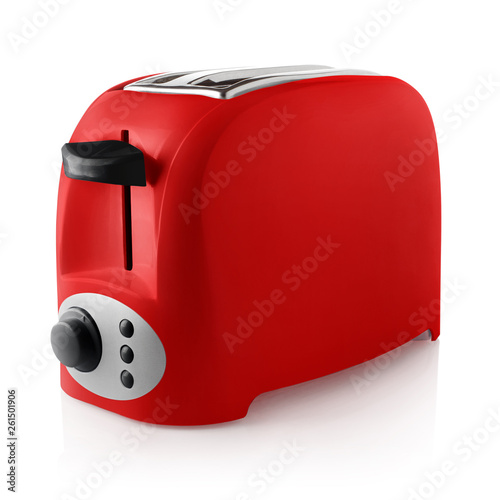 Red bread toaster, isolated on white background