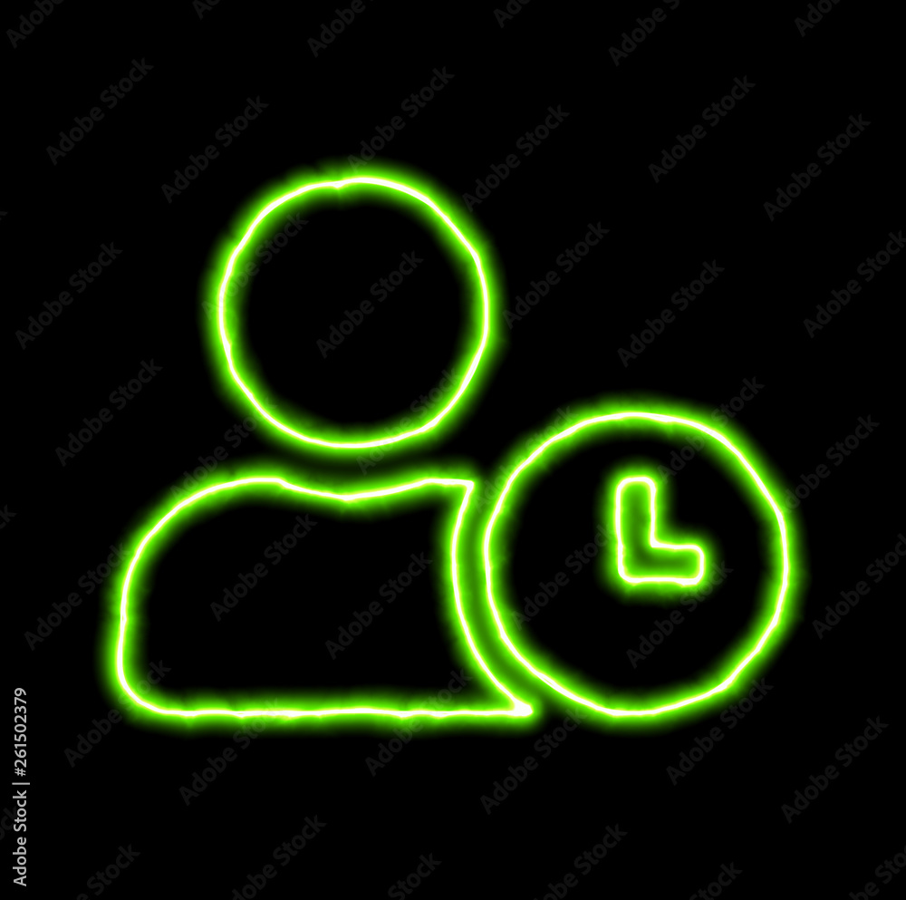 green neon symbol user clock green neon symbol user clock