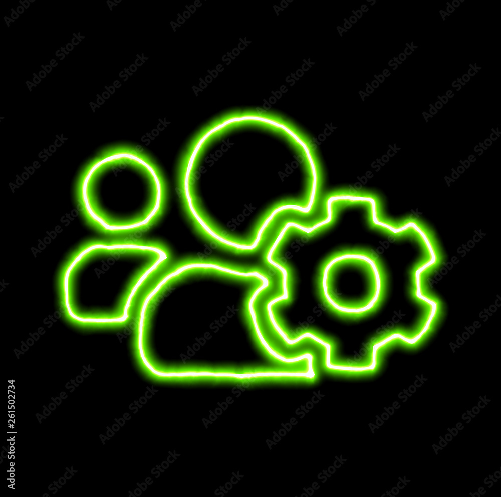 green neon symbol users cog green neon symbol users cog