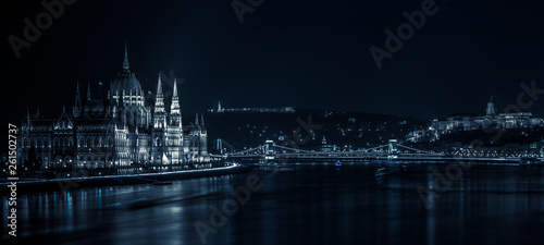 A view of Hungarian Parliament building at night