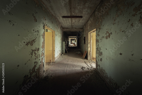Abandoned corridor in Pripyat Hospital  Chernobyl Exclusion Zone 2019