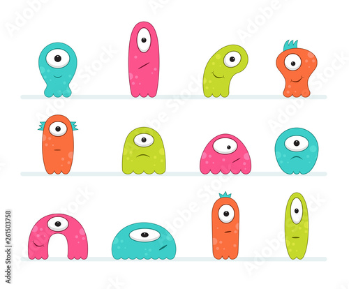 Cool, fun, cute Creature / alien - blue, green, pink & orange - vector illustration 