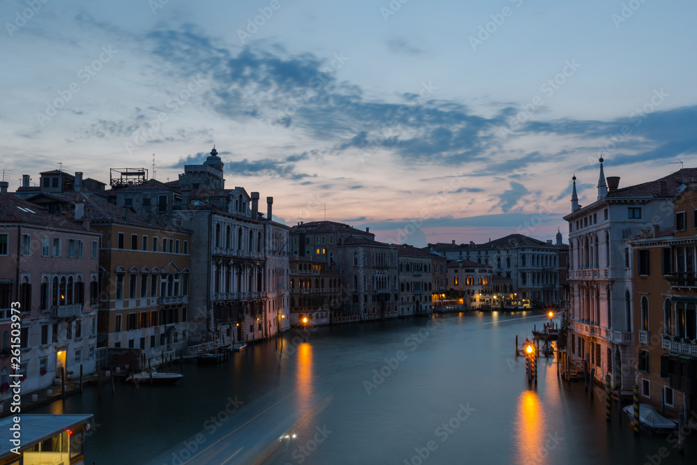 Venice street scene with romantic building canal and gondolas