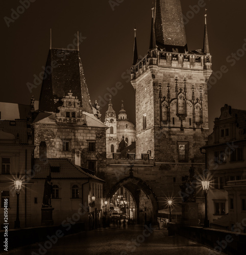 A view of Prague city scape with Charles bridge and Vltava river