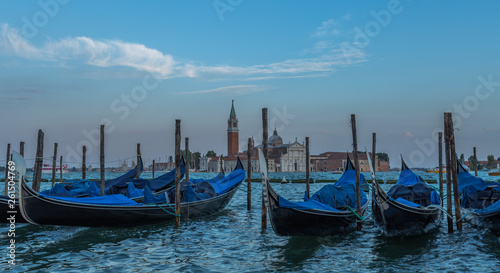 Romantic  Venice gondolas parking on grand canal © derege