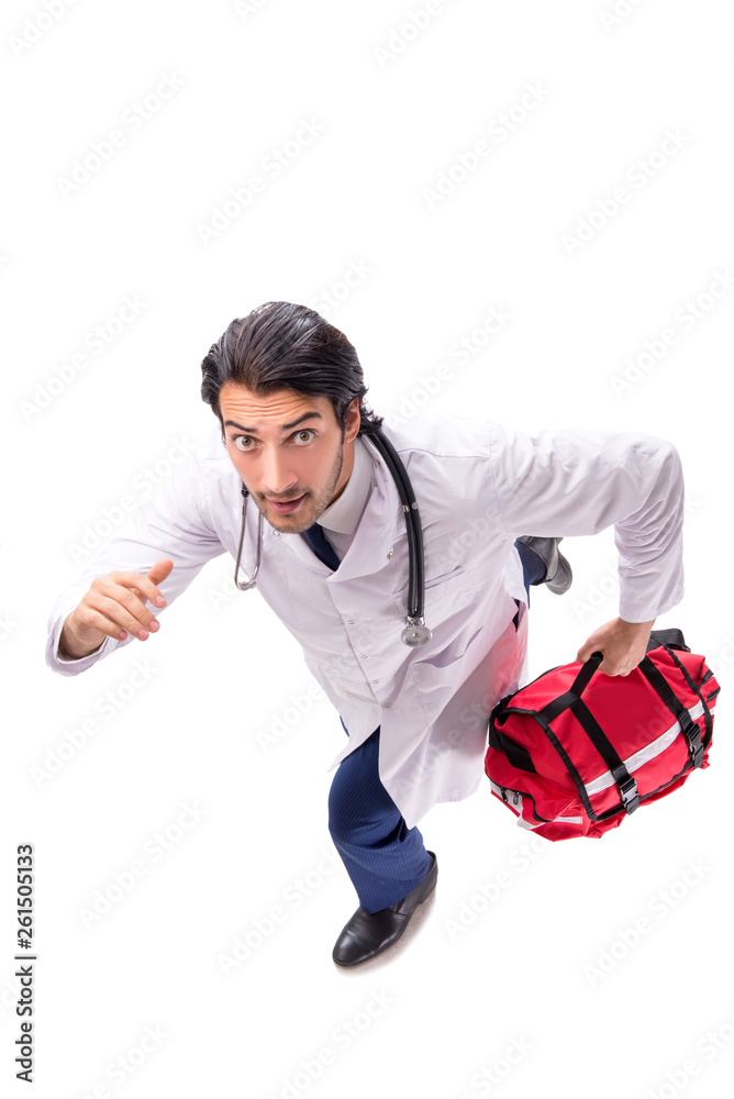 Young male doctor paramedic isolated on white Young male doctor paramedic isolated on white