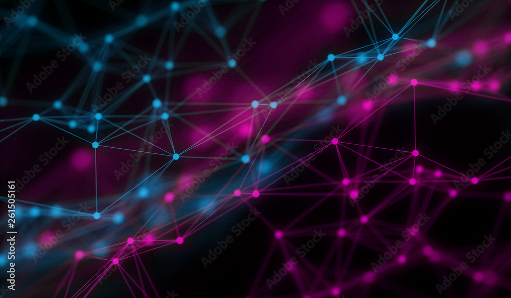 Abstract polygonal neural space background with connection structure. 3d rendering, illustration