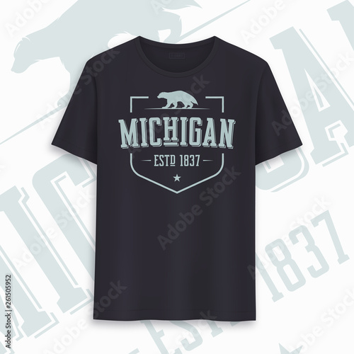 Michigan state graphic t-shirt design, typography, print