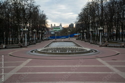 View from The National Academic Grand Opera and Ballet Theatre of the Republic of Belarus,located in a park in the Trinity Hill of the city of Minsk. 