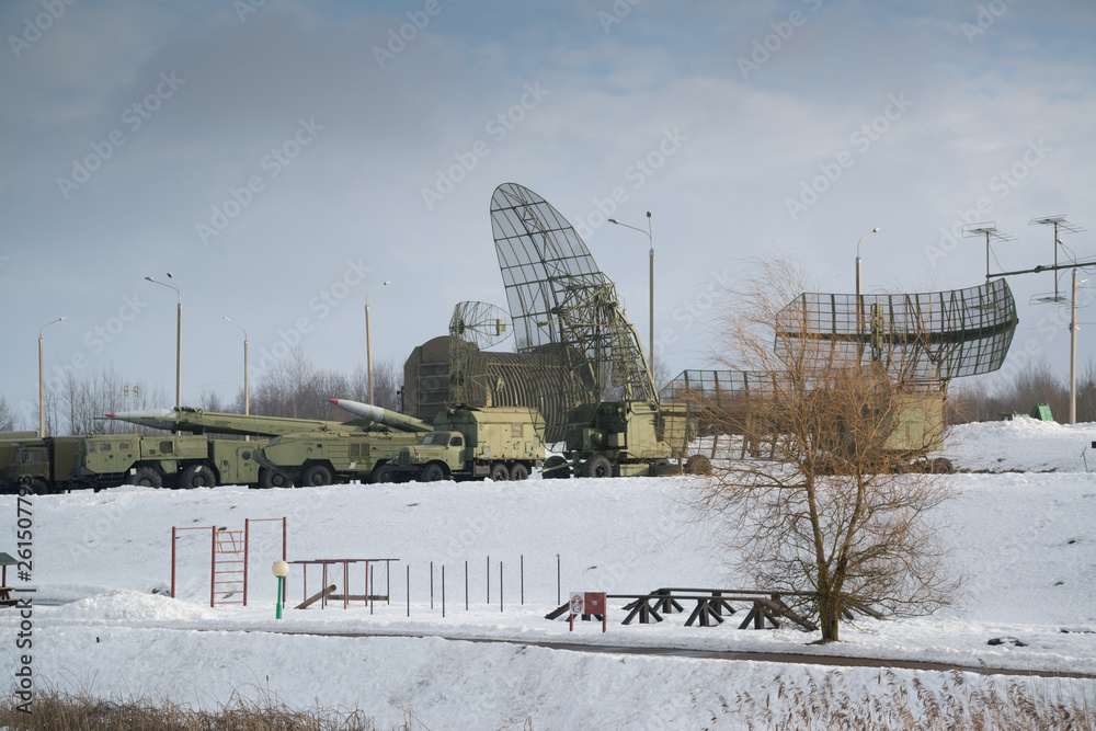 Radar vehicles in the Historical and Cultural Complex Stalin Line in Loshany near Minsk, Belarus