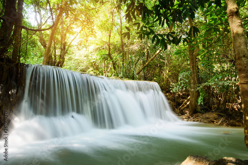 Huai Mae Khamin waterfall at Kanchanaburi   Thailand   beautiful waterfall  forest 