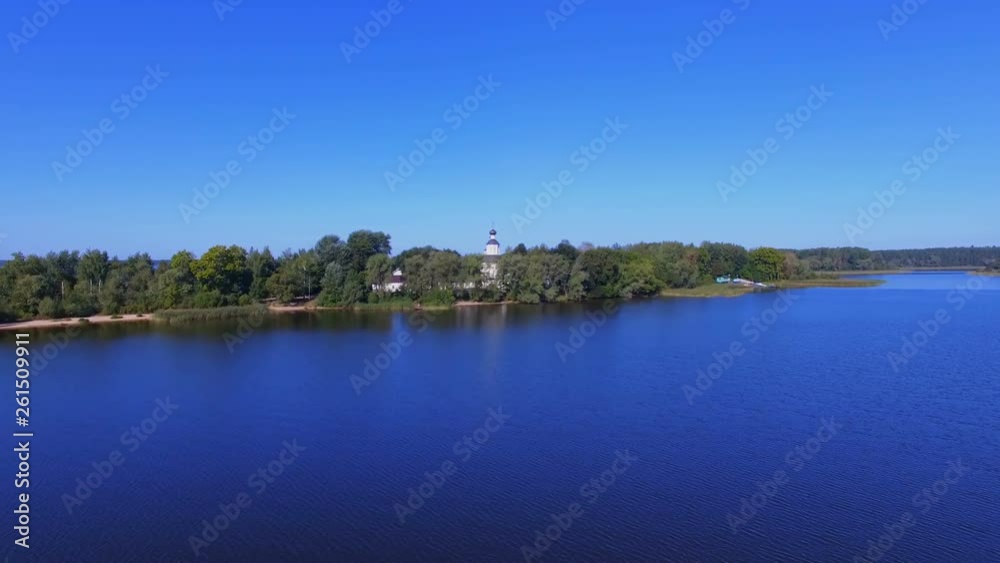 Aerial View Of Water Surface, Strand And Monastery On Lake Seliger, Russia 2 Aerial View Of Water Surface, Strand And Monastery On Lake Seliger, Russia 2
