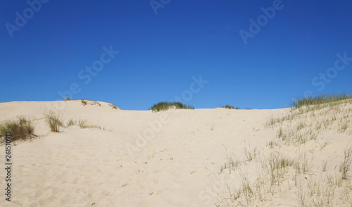 Sand dune against the blue sky for the background.